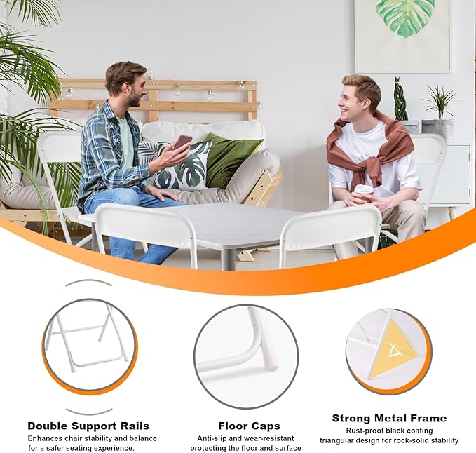 10 Pack White Folding Chairs, Portable Stackable Commercial Foldable Chair, Indoor Outdoor Plastic Folding Chair for Events/Office/Home/Wedding/Party, 400lbs Capacity
