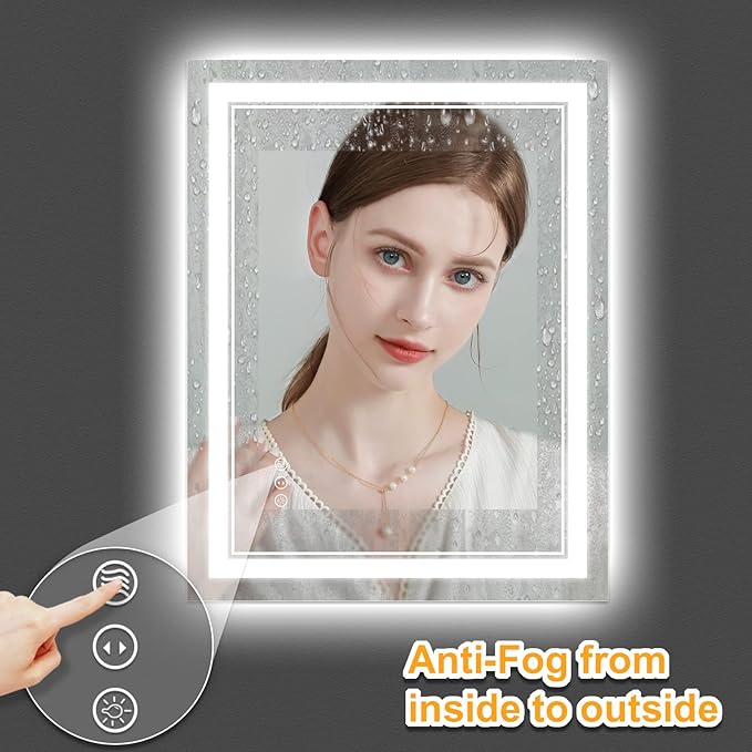 28x36 Inch LED Bathroom Mirror with Lights, Front and Backlit,Anti Fog Dimmable Lighted Bathroom Vanity Mirror, Shatterproof Led Mirror for Bathroom