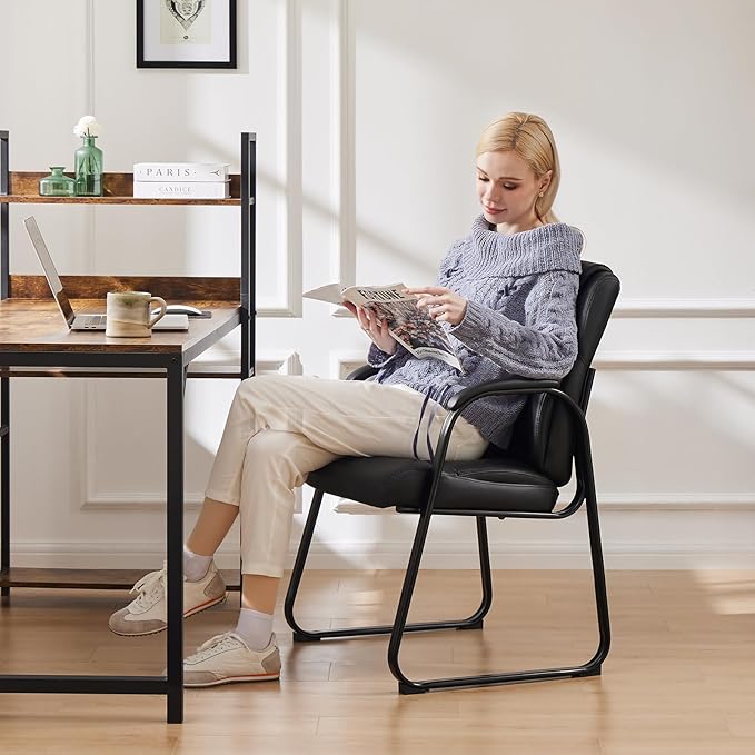 NEWBULIG Waiting Room Guest Chairs Set of 8, Stationary Office Reception Chairs No Wheels, Comfy Padded Arms and Seld Base, for Conference Room Lobby Home Computer Desk Bedroom Elderly, Black