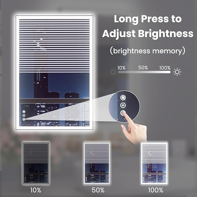 WTTY 28"X36" LED Bathroom Mirror with Black Frame, Bathroom Vanity Mirror with Lights for Wall, Front Light and Backlit, Anti-Fog, Dimmable, 3 Colors, Shatterproof, Memory, Horizontal/Vertical