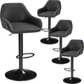 Yaheetech Bar Stools Set of 4, PU Leather Swivel Counter Height Barstools, Adjustable Bar Chairs with Backrest and Footrest, Kitchen Island Stool for Home Kitchen, Black