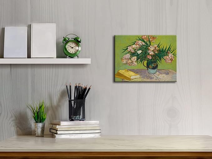 Wieco Art Oleanders 1888 Giclee Canvas Prints Wall Art by Van Gogh Floral Oil Paintings Reproduction for Home Decorations Modern Stretched and Framed HD Classic Abstract Flowers Pictures Artwork