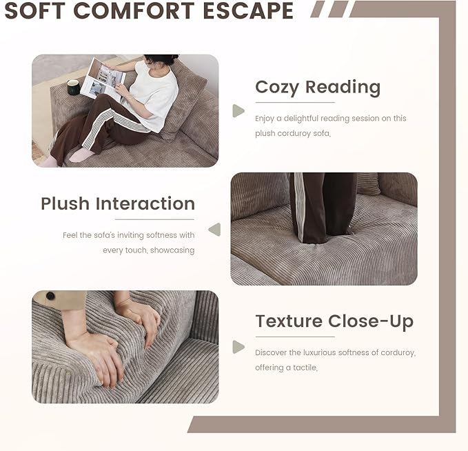 WJShome Modular Sectional Sofa Couch,141.73inch Oversized 3 Seater Sofa,Upholstered with Corduroy Fabric Couches with 5 Pillows,Cushion Covers Removable& Washable
