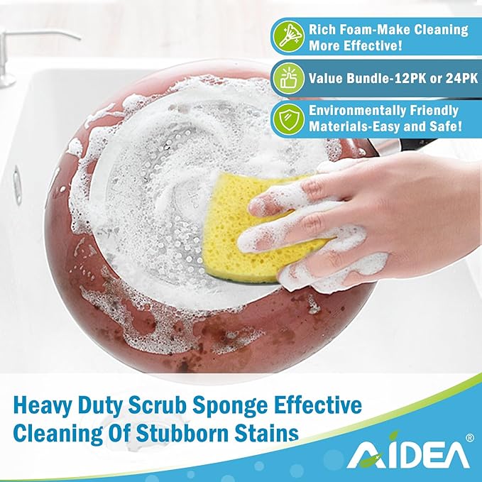 Comfort Sponge AIDEA Sponges Heavy Duty-12Count, Sponges Kitchen, Sponge for Dishes ...