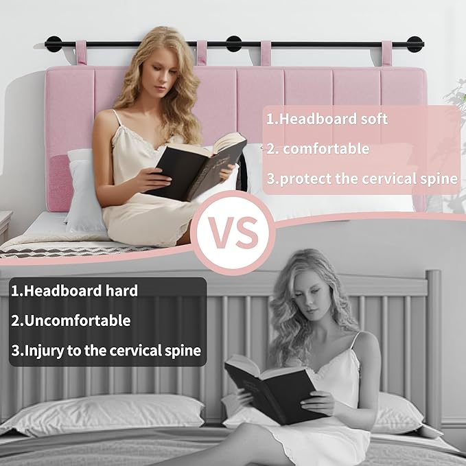 UEV Queen Headboard Only, Wall Mounted Hanging Upholstered Bed Head Board, Modern Vertical Channel Design of Fine Linen, Elegant Pink Fluted Headboard for Bedroom (Pink, Queen Size)