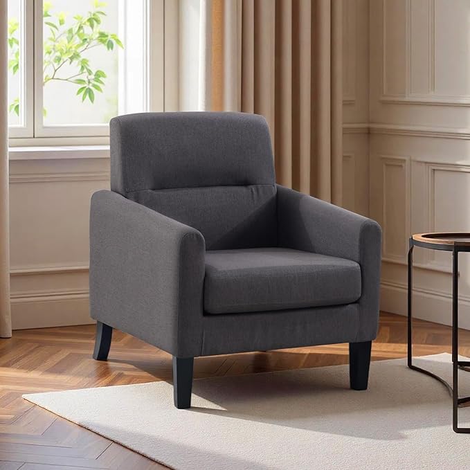 Accent Chair, Mid Century Modern Living Room Chairs Comfy Reading Chair with Upholstered Cushion Relax Armchair for Bedroom Apartment,Office, Dark Grey