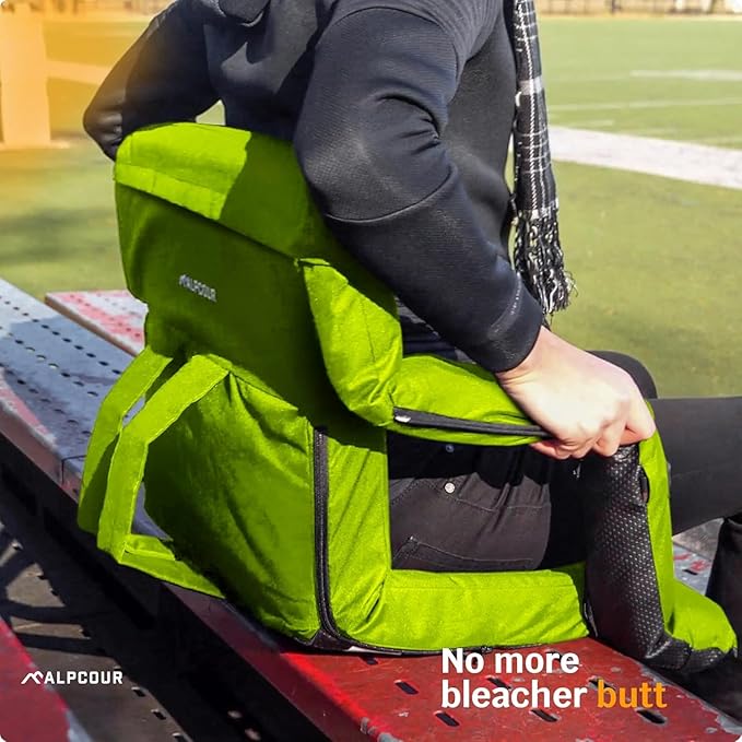 Alpcour Heated Reclining Stadium Seat for Bleachers – Wide Bleacher Chair with Back Support and Cushion, Armrests, Side Pockets, & Hook – Stadium Seats Chairs for Camping, Kayak, Paddle Board & More