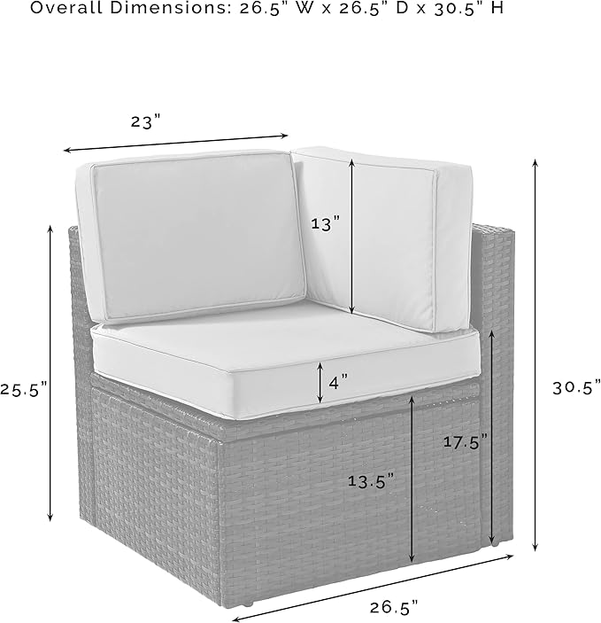 Crosley Furniture Palm Harbor Corner Outdoor Sectional Chair, Wicker Patio Chairs for Porch, Deck, Backyard, Brown with Sand Cushions