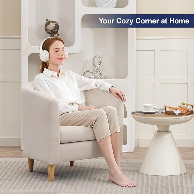 Accent Barrel Chair, Modern Comfy Living Room Chairs with Armrest Small Reading Chair with Cozy Soft Padded for Bedroom Reception Room Cafe, White