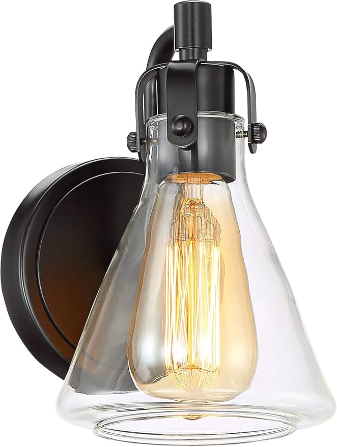 Possini Euro Design Cindy Rustic Wall Light Sconces Set of 2 Bronze Hardwire 5 1/2" Fixture Beaker Clear Glass Shade for Bedroom Bathroom Bedside Vanity Living Room Home Hallway Dining Kitchen