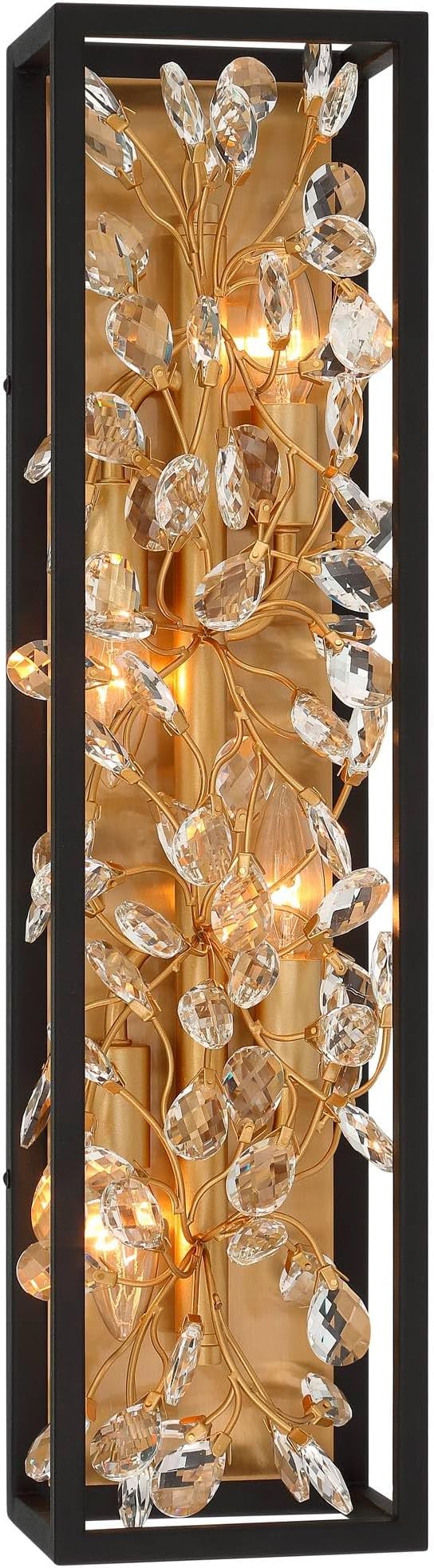 Possini Euro Design Carrine Modern Wall Lights Set of 2 Black Gold Plated Hardwired 6" 4-Light Fixture Clear Crystal Flower Vine for Bedroom Bathroom Vanity Reading Living Room Hallway House Home
