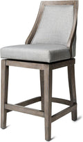 Maven Lane Vienna Counter Stool 26 Inches High – Swivel Stool with Footrest – Grey Solid Wood and Grey Fabric Upholstery – Perfect for Kitchen Islands and Counters