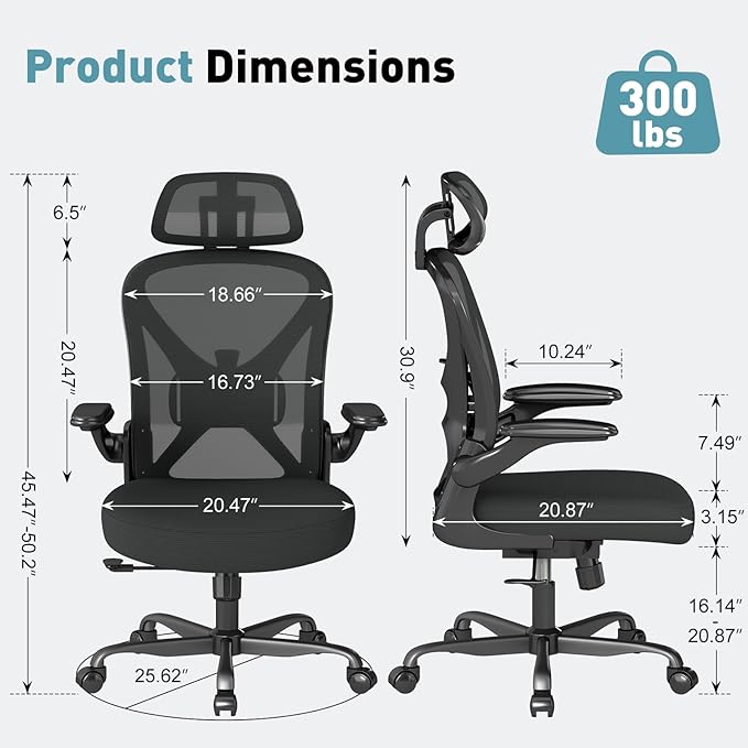 ZZH Ergonomic Office Chair Set of 8 with Adjustable Lumbar Support and Headrest, Mesh Home Office Desk Chair with Wheels and Flip-up Arms, Black