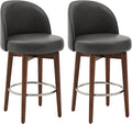 CHITA Counter Height Bar Stools Set of 2,Swivel Barstools for Kitchen Island,26.4" H Seat Height,Faux Leather,Retro Grey
