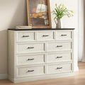 CARPETNAL Farmhouse 9 Drawer Dresser for Bedroom, 55 Inch Wide Modern White Dresser TV Stand with Large Drawers & Bar Handles, Rustic Wood Chest of Drawers for Bedroom, Living Room, Hallway, Entryway.