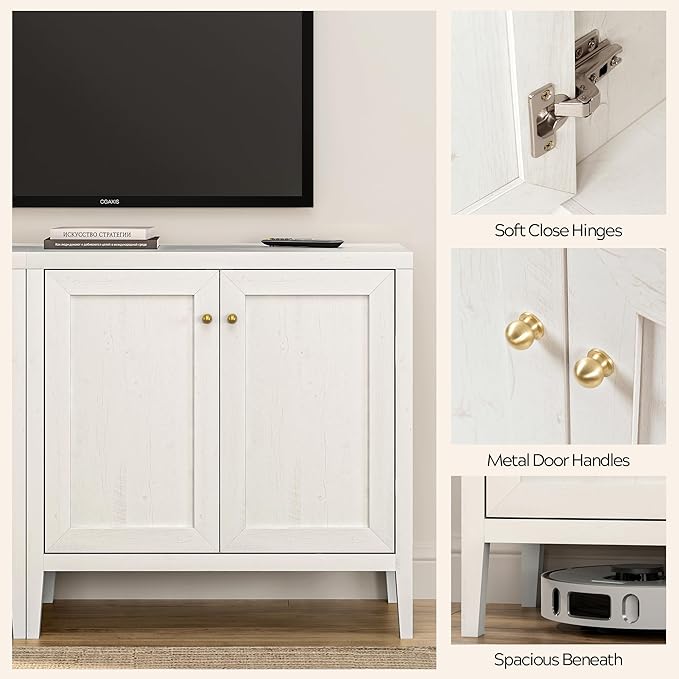 63" Large Buffet Cabinets Set of 2, Farmhouse Sideboard Cabinet with Storage, Accent Credenza Cabinet, Wood Kitchen Cabinets, Coffee Bar Console Table for Living, Dining Room, Antique White