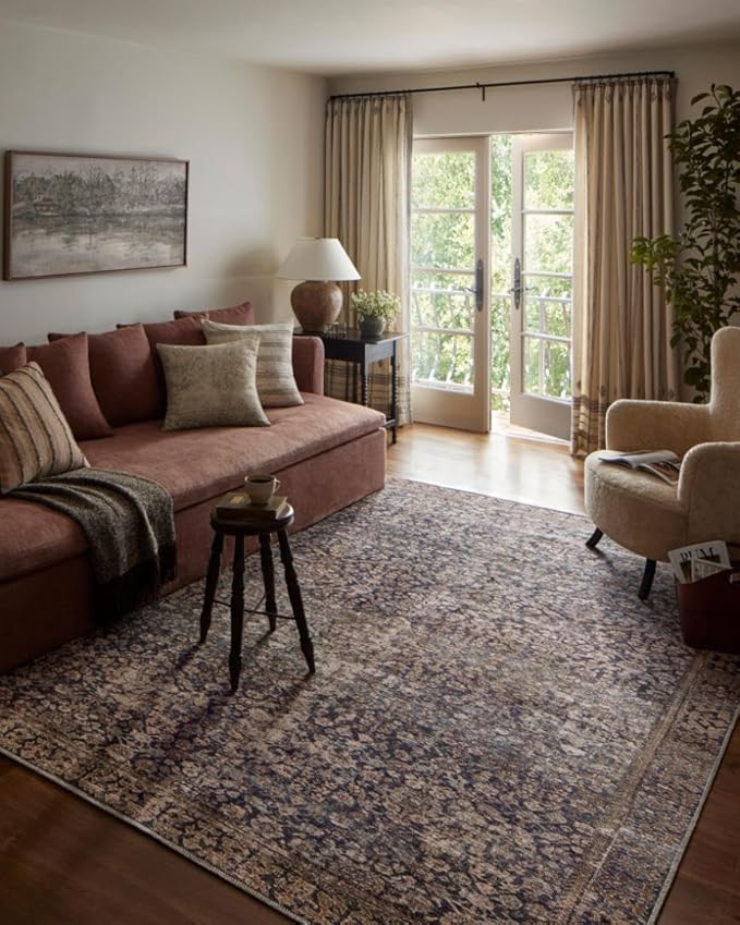 Loloi Amber Lewis Georgie Collection GER-05 Denim/Spice 8'-4" x 11'-6", .19" Pile Height, Area Rug