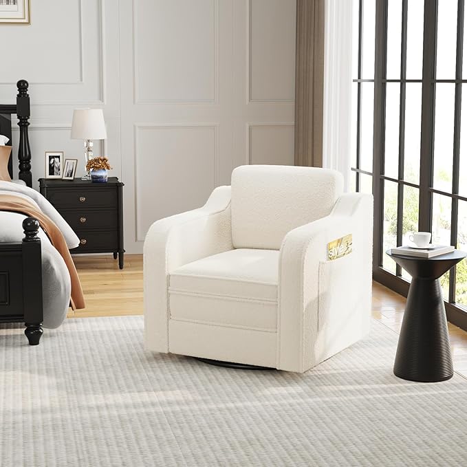 Swivel Accent Chair Set of 2 for Living Room, 30 Inches Barrel Upholstered Armchair, Cozy Modern Arm Chair Single Sofa for Bedroom, Apartment, Reading Room, White