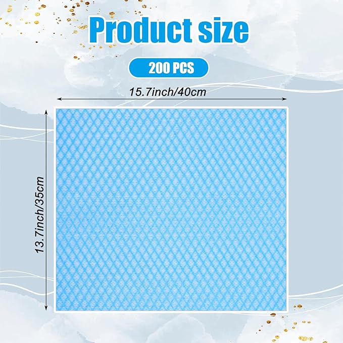 200 PCS Disposable Dish Cloths Reusable Blue Cleaning Towels Multi-Purpose Absorbent Handy Wipes for Kitchen, Countertops, Bathroom, Office, 13.7x15.7 Inch