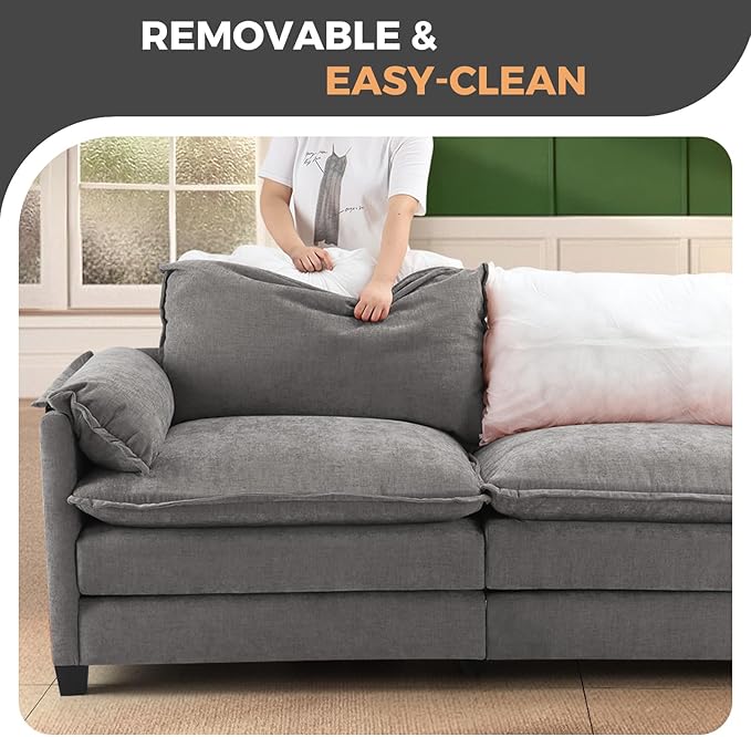 ELUCHANG 116" Luxury Modular Sectional Sofa, Comfy Deep Seat Cloud Couch, Sleeper Sofa Bed, 6 Seat Modern Couch with Removable Cover for Living Room, Apartment, DIY Combination, Chenille Light Grey