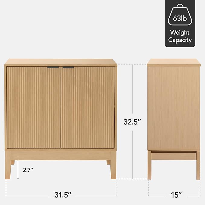 Best Choice Products 2-Door Modern Storage Cabinet, Buffet, Sideboard, Media Cabinet, Cupboard, Entryway Accent Table, Bookcase w/Reeded Panels and Adjustable Shelves – Natural