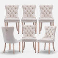 Velvet Upholstered Dining Chairs Set of 6, Modern Style Kitchen Side Chairs with Nailhead Trim and Wood Legs,Metal Pulling Ring for Dining Room Living Room(Beige,Set of 6)