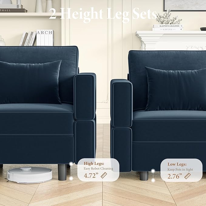Vesgantti Sectional Sleeper Sofas with Storage, 92" Sofa Bed with 6 Seats Storage Chaises Removeble Cover, Deep Seat Modular Couches Velvet Couch Set for Living Room, Apartment, Home Theatre, Blue