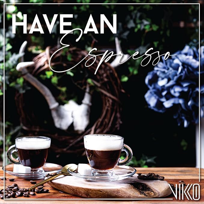 Vikko Espresso Cups, 3.25 Ounce Small Coffee Mugs with Saucer, Set of 6 Clear Glass Coffee Mug, Durable Dishwasher Safe Glass Cups for Coffee or Tea