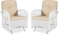 VIVIJASON 2-Piece Outdoor White Wicker Glider Rocking Chair, Patio Rattan Swing Glider Chairs with Cushions & Steel Frame, All-Weather Gliding Lawn Wicker Furniture for Garden Backyard Porch, Beige