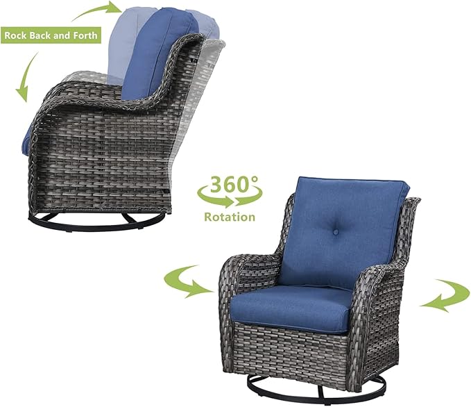 HUMMUH 4 Pieces Outdoor Furniture Patio Furniture Set Wicker Outdoor Sectional Sofa with Swivel Rocking Chairs,Outdoor Coffee Table