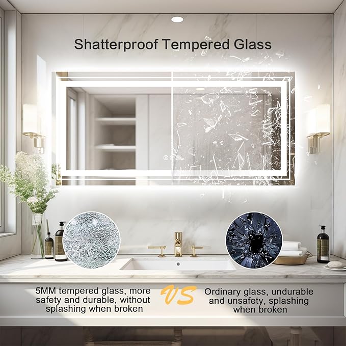 WTTY 72''x36'' LED Bathroom Mirror with Lights, Large Dimmable Led Mirror for Bathroom with Front + Backlight, Lighted Bathroom Vanity Mirror for Wall with Anti-Fog, Memory, Shatter-Proof, ETL Listed