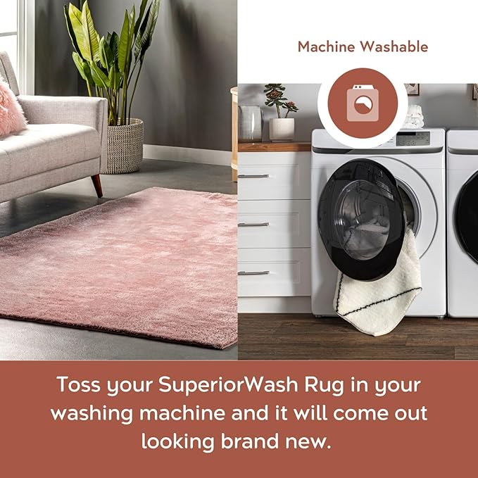 nuLOOM 6' Round Cozy Plush SuperiorWash Area Rug, Machine Washable, Non-Slip, Soft Fluffy Shag Carpet for Living Room Bedroom Kids Room Nursery Home Decor, Loni Pink