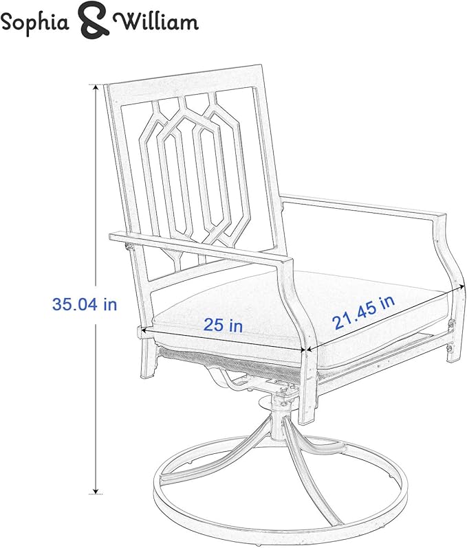 Sophia & William Outdoor Metal Swivel Chairs Set of 6 Patio Dining Rocker Chair with Cushion Furniture Set for Garden Backyard Bistro, 300 lbs