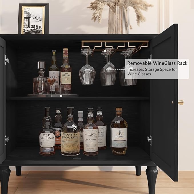 ARTPOWER Black Sideboard Buffet Cabinet with Storage, Mid-Century Modern Storage Cabinet with 2 Doors and Adjustable Shelves, Accent Style Sideboard for Entryway, Dining Room, Living Room