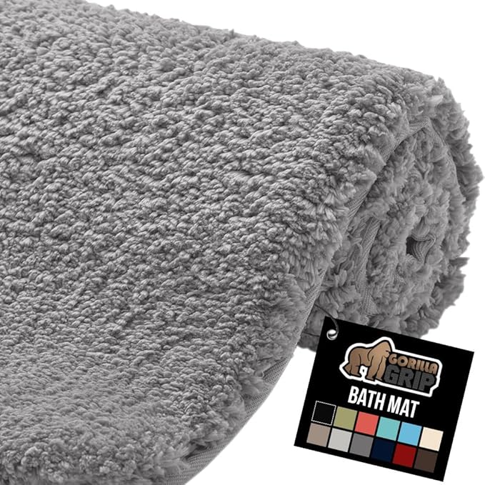 GORILLA GRIP Bathroom Rugs, Ultra Soft Absorbent Mat, Thick Plush Bath Rug, Machine Washable, Microfiber Quick Dry, Mats for Shower, Bathtub and Floor, Home Decor Accessories, 24x17, Gray
