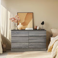 Gray Dresser for Bedroom, Modern 6 Drawer Dresser, Freestanding Wood Dressers, Wide Chest of Drawers Dressers, TV Stand with Sturdy Base Storage for Living Room, Hallway, Entryway