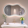WTTY LED Irregular Bathroom Mirror 26x46 Inch with Front & Back Lights - Asymmetrical Design, Anti-Fog, Dimmable 3 Color Temperatures, Shatterproof Glass, Horizontal or Vertical Mount (Black Frame)