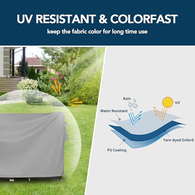 Easy-Going Rectangle Patio Furniture Cover Waterproof Outdoor Dining Table and Chair Cover Anti-UV Outside Sectional Sofa Set Covers (124"L x 71"W x 28"H, Grey)