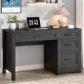 Vabches Farmhouse Executive Desk with Storage and Ample File Drawer, Rustic Large Home Writing Desk for Bedroom, Pure Black