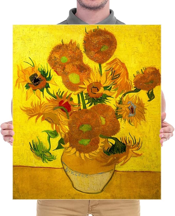 Wieco Art Large Modern Abstract Flowers Giclee Canvas Prints Artwork Vase with Fifteen Sunflowers by Van Gogh Oil Paintings Reproduction Pictures on Canvas Wall Art
