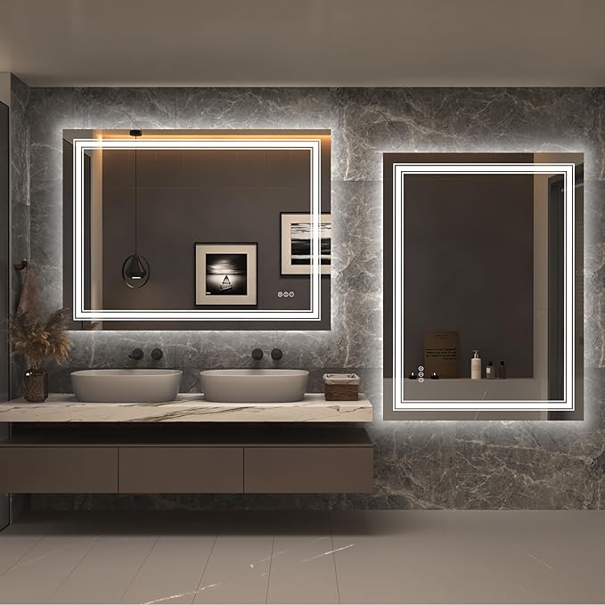 44x36 LED Bathroom Mirror, Lighted Mirror for Bathroom Wall, Backlit and Front lit, Dimmable, Anti-Fog, Shatterpoof, Memory (Horizontal/Vertical)