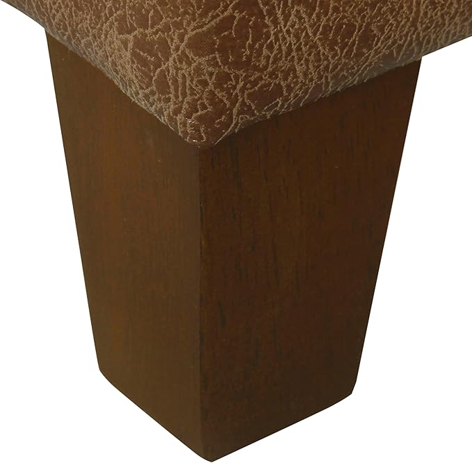 HomePop Faux Leather Square Storage Ottoman with Wood Legs, Brown