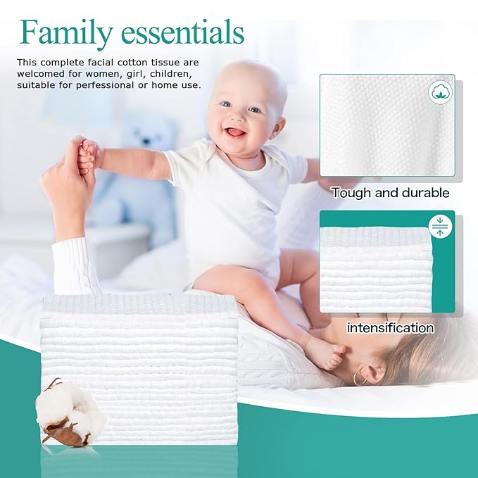 Soft Disposable Face Towel, Cotton Facial Dry Wipes 300 Count, Cotton Dry Wipes for Washing and Drying,Facial Tissue for Cleansing, Skincare, Makeup Remover Large packing (3 PACK)