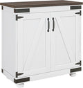 HOMCOM Modern Sideboard, Buffet Cabinet with Barn Door and Adjustable Shelf, Kitchen Pantry Cabinet, Distressed White and Brown