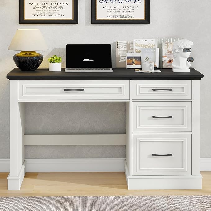 Vabches Farmhouse 47" Executive Desk, Computer Desk with Drawers and File Drawer, Workstation Computer Desk with Charging Station for Home Office, Study,Black.
