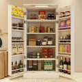 Kitchen Pantry Storage Cabinet w/LED, 50" Pantry Cabinets w/Doors and Adjustable Shelves, Freestanding Pantry Cupboard for Kitchen, Dinning Room, Living Room, Small Place, White