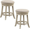 COSTWAY 360° Swivel Bar Stools Set of 2, 24-inch Height Upholstered Round Barstools with Wooden Frame, Seat and Footrest, Backless Solid Wood Counter Stools for Kitchen Island Bistro Pub, Beige