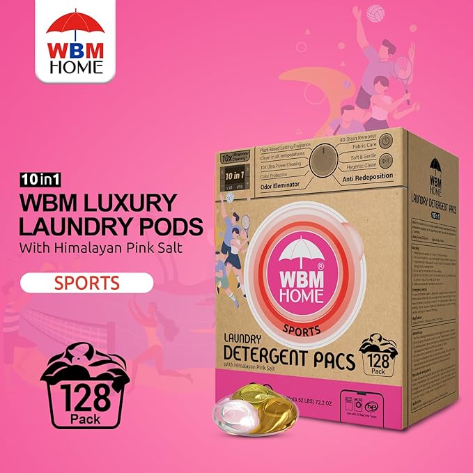 WBM Laundry Detergent Pods, Autumn Scent – 128 Pods in Recycleable Packaging for 10x Ultra Power Cleaning, Odor Defense for Activewear & Sports Shirts