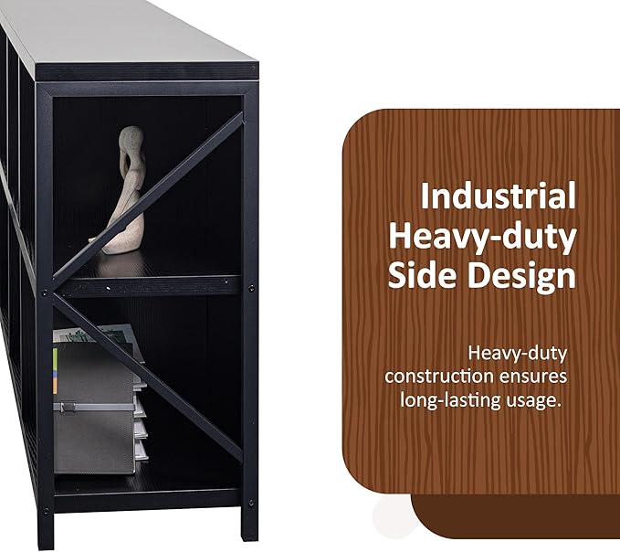 8 Cube Storage Organizer Bookshelf, Industrial Horizontal Bookcase, Accent Cubby Shelf, Media Console Table for Living Room, Home Office, 13.6" D x 63" W x 30.9" H, Black