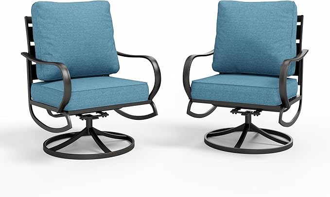 Sophia & William 2 Pieces Patio Furniture Sets Metal Sofa Chairs Patio Cushion Armchairs Swivel Sofa Chairs with Removable Cover for Garden Backyard Poolside Navy